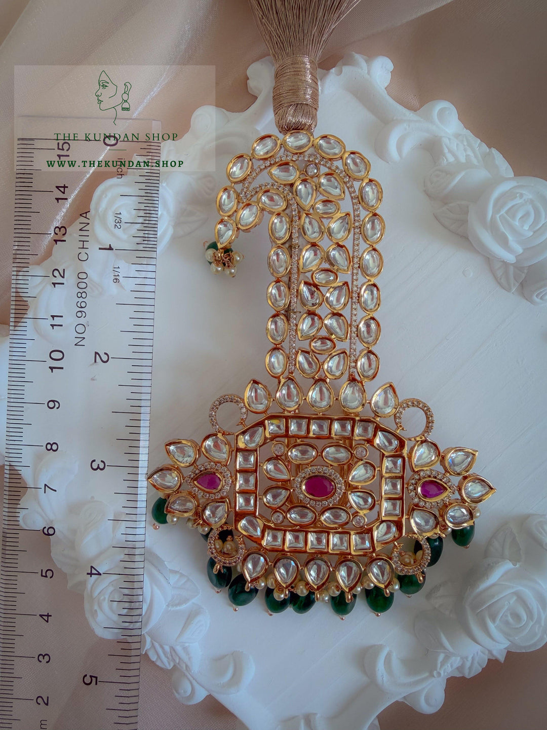 Regal Pink &amp; Green Kundan Kalgi Kalgi THE KUNDAN SHOP 