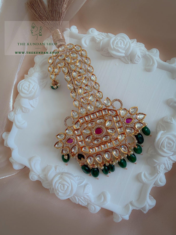 Regal Pink &amp; Green Kundan Kalgi Kalgi THE KUNDAN SHOP 