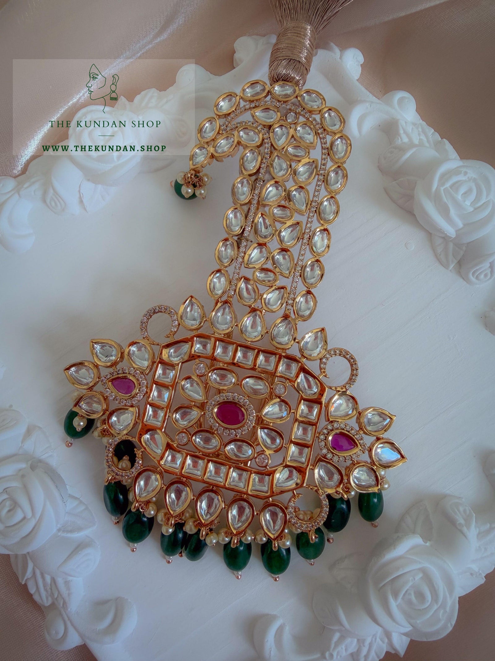 Regal Pink & Green Kundan Kalgi Kalgi THE KUNDAN SHOP 