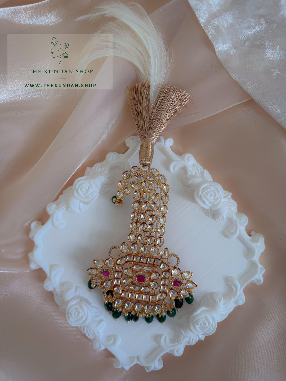Regal Pink &amp; Green Kundan Kalgi Kalgi THE KUNDAN SHOP 