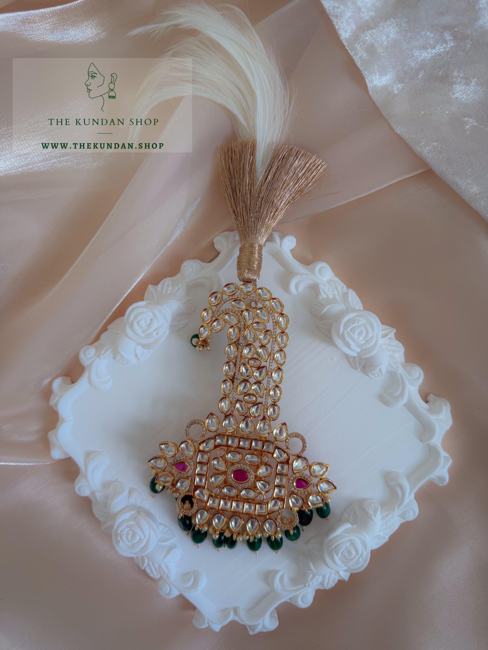 Regal Pink & Green Kundan Kalgi Kalgi THE KUNDAN SHOP 