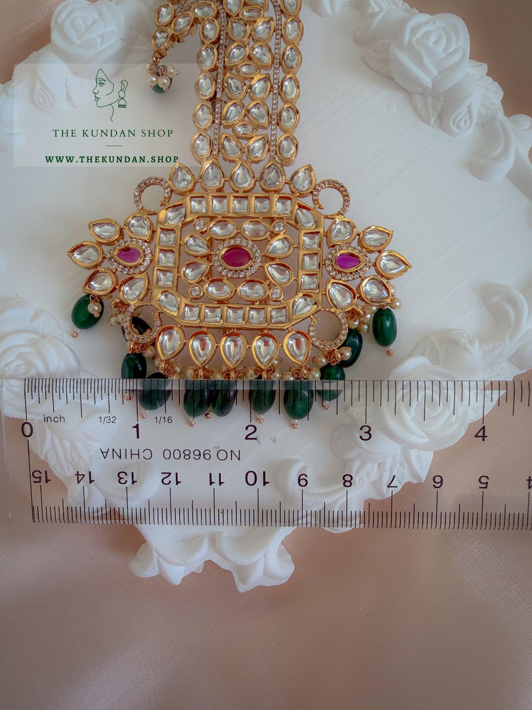 Regal Pink &amp; Green Kundan Kalgi Kalgi THE KUNDAN SHOP 