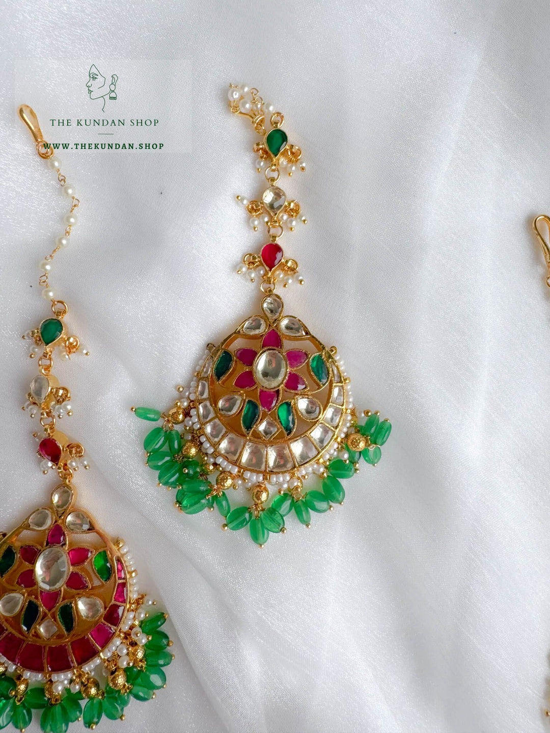 Meaning in Pink & Green Tikka Maangtikka THE KUNDAN SHOP 
