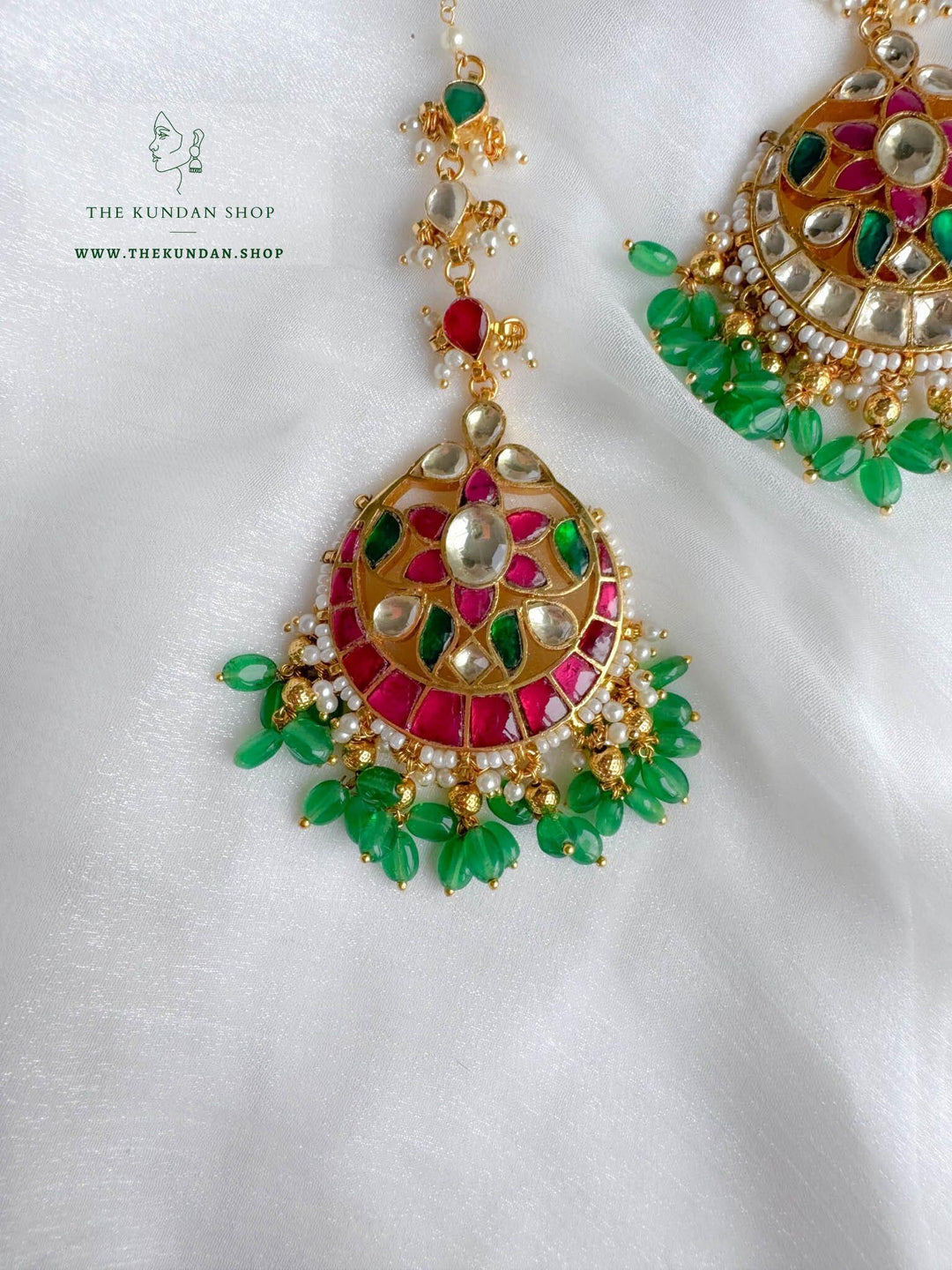 Meaning in Pink & Green Tikka Maangtikka THE KUNDAN SHOP 