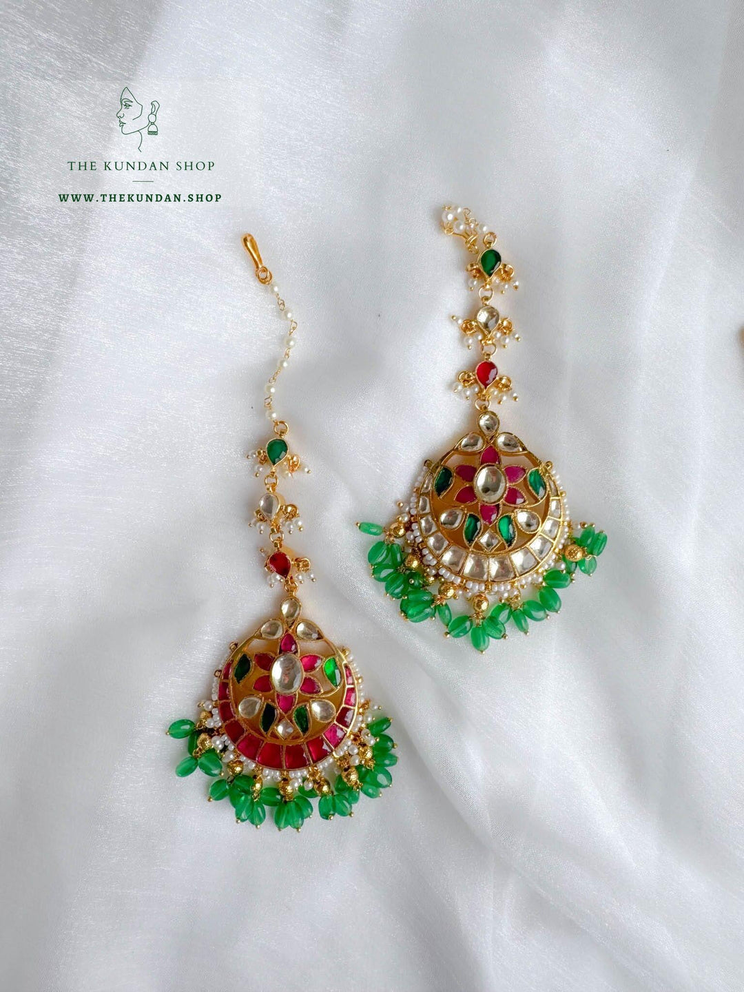 Meaning in Pink & Green Tikka Maangtikka THE KUNDAN SHOP 