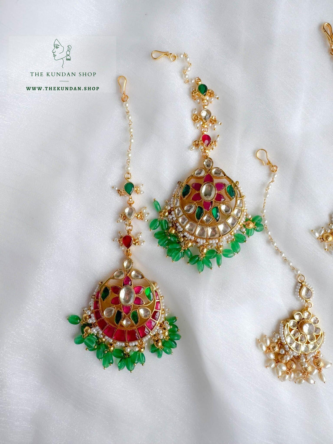 Meaning in Pink & Green Tikka Maangtikka THE KUNDAN SHOP 