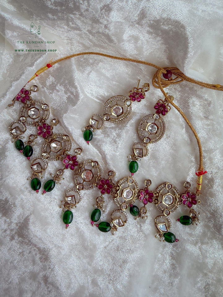 Halo Essence // Pink &amp; Green Necklace Sets THE KUNDAN SHOP 