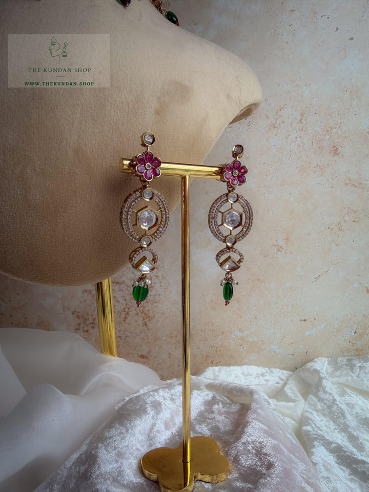Halo Essence // Pink &amp; Green Necklace Sets THE KUNDAN SHOP 