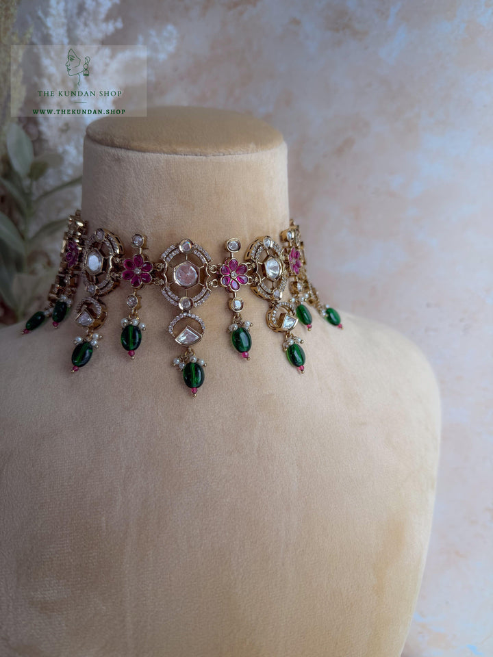 Halo Essence // Pink &amp; Green Necklace Sets THE KUNDAN SHOP 