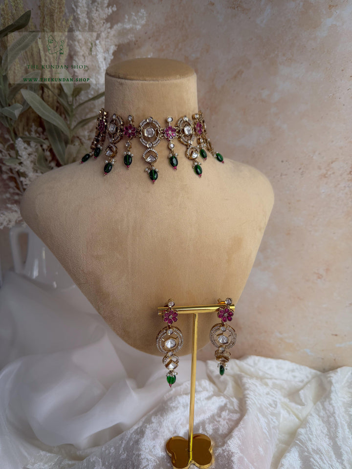 Halo Essence // Pink &amp; Green Necklace Sets THE KUNDAN SHOP 