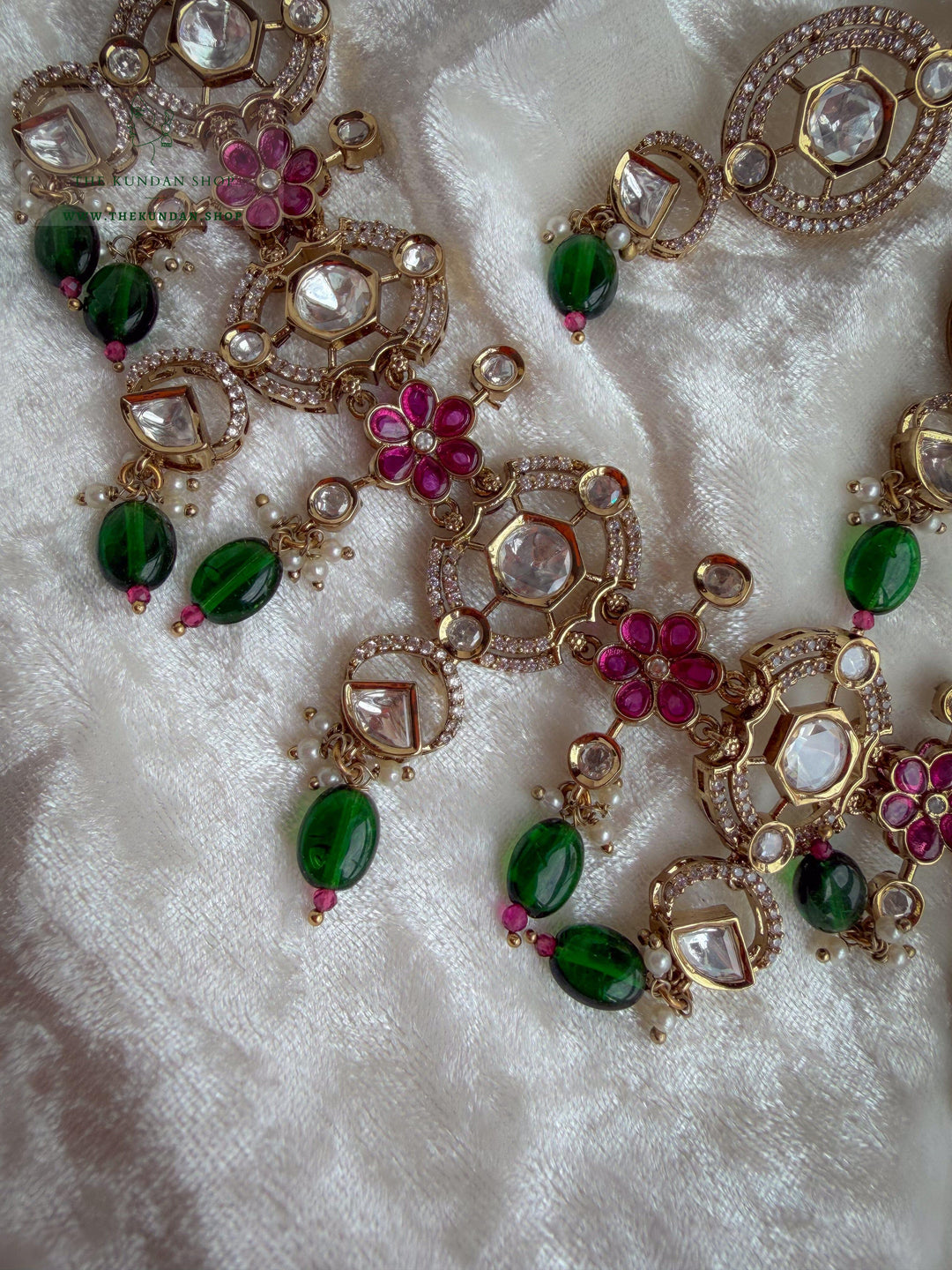 Halo Essence // Pink &amp; Green Necklace Sets THE KUNDAN SHOP 
