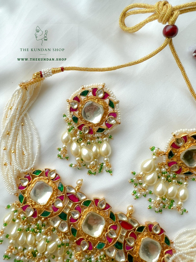 Love Story in Pink, Green & Pearl Necklace Sets THE KUNDAN SHOP 