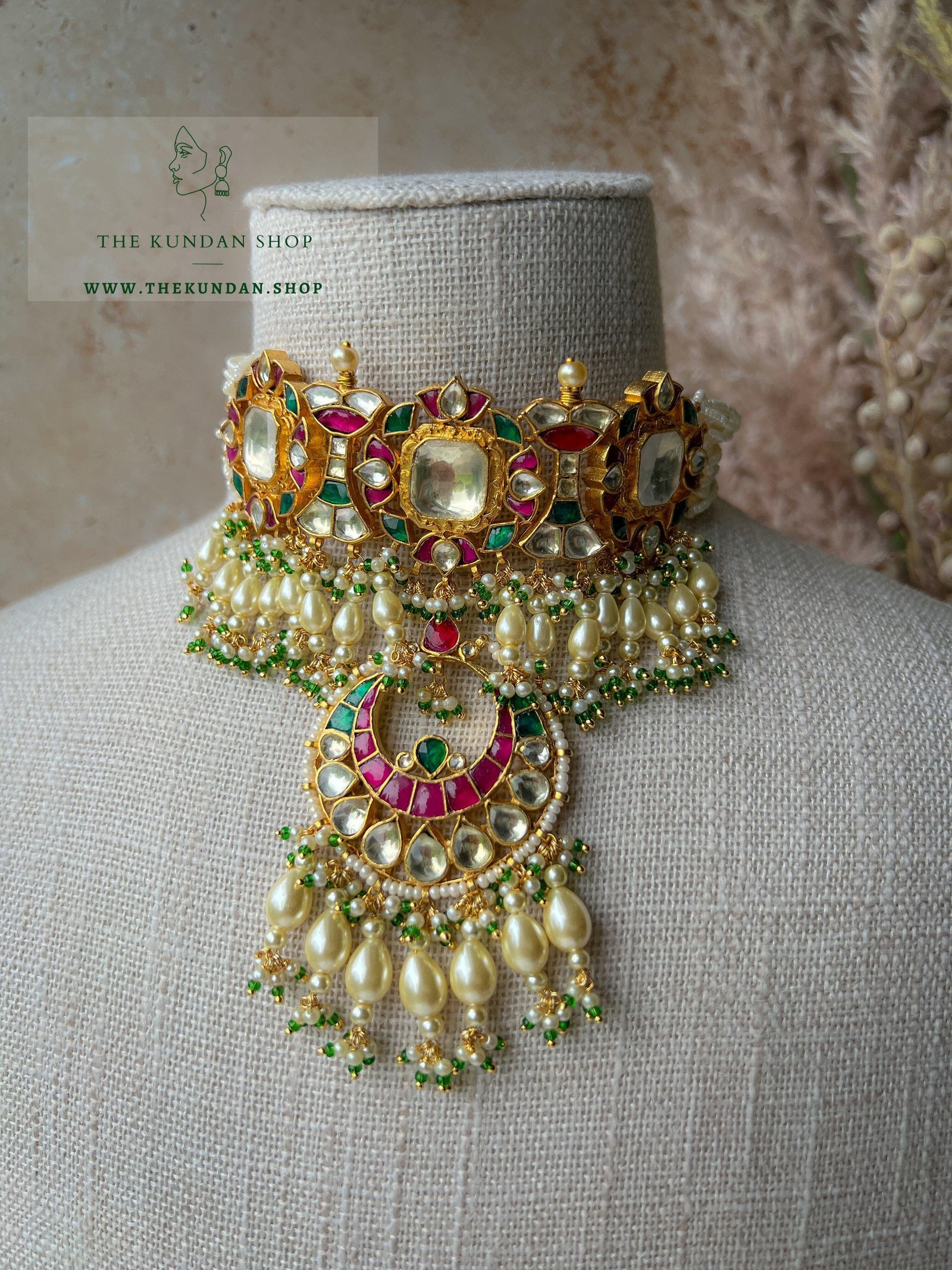 Love Story in Pink, Green & Pearl Necklace Sets THE KUNDAN SHOP 