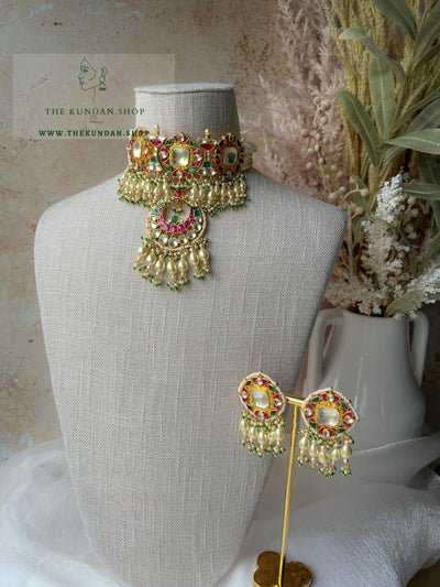 Love Story in Pink, Green & Pearl Necklace Sets THE KUNDAN SHOP 
