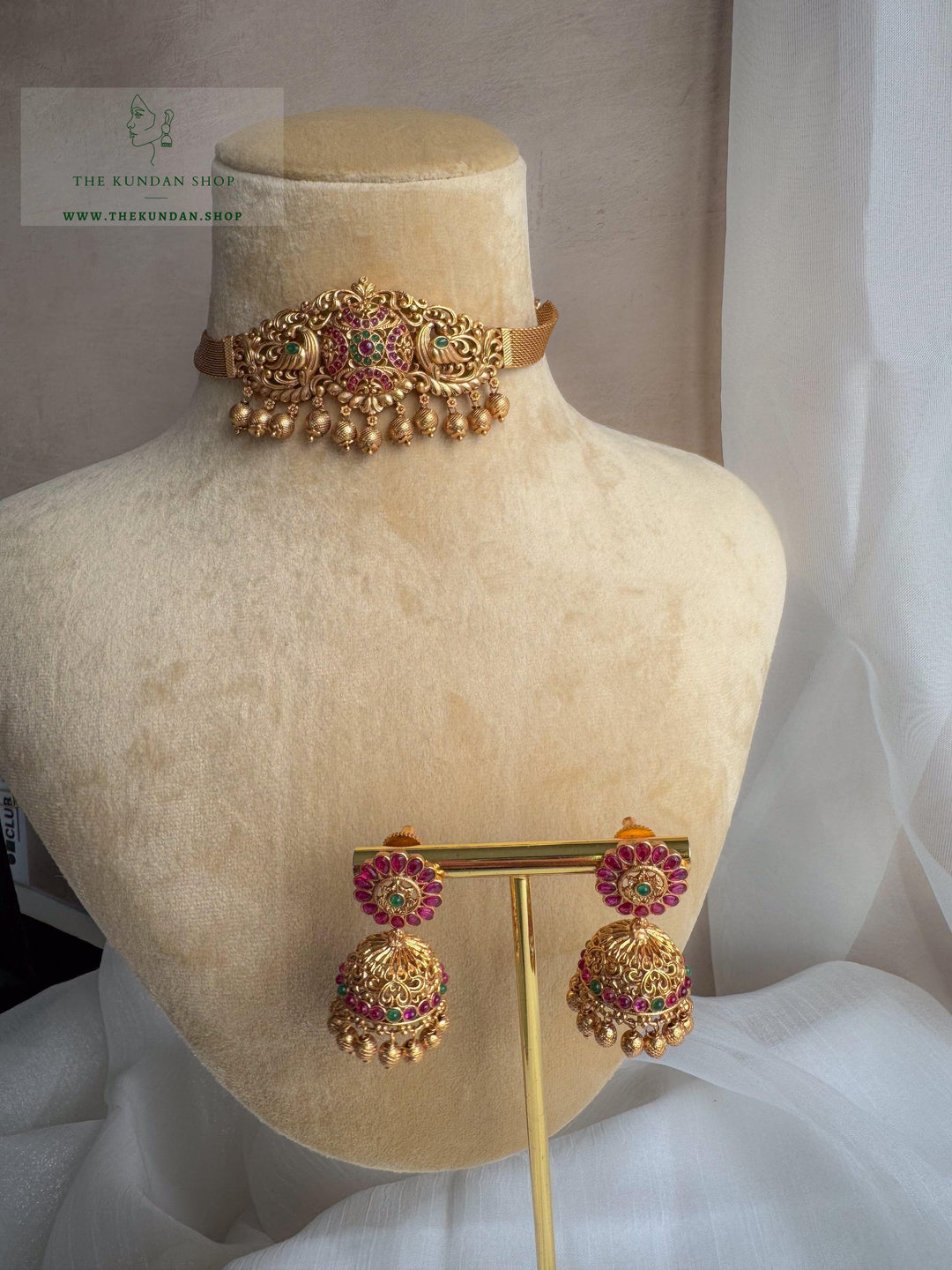 Polished Moornis in Antique // Pink Necklace Sets THE KUNDAN SHOP 