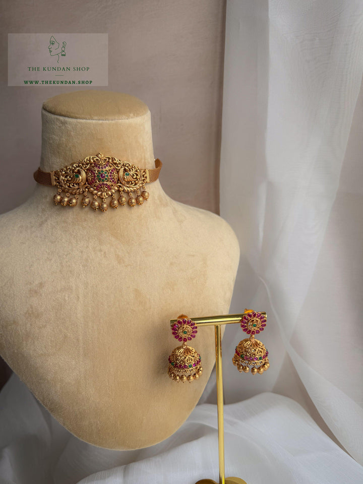 Polished Moornis in Antique // Pink Necklace Sets THE KUNDAN SHOP 