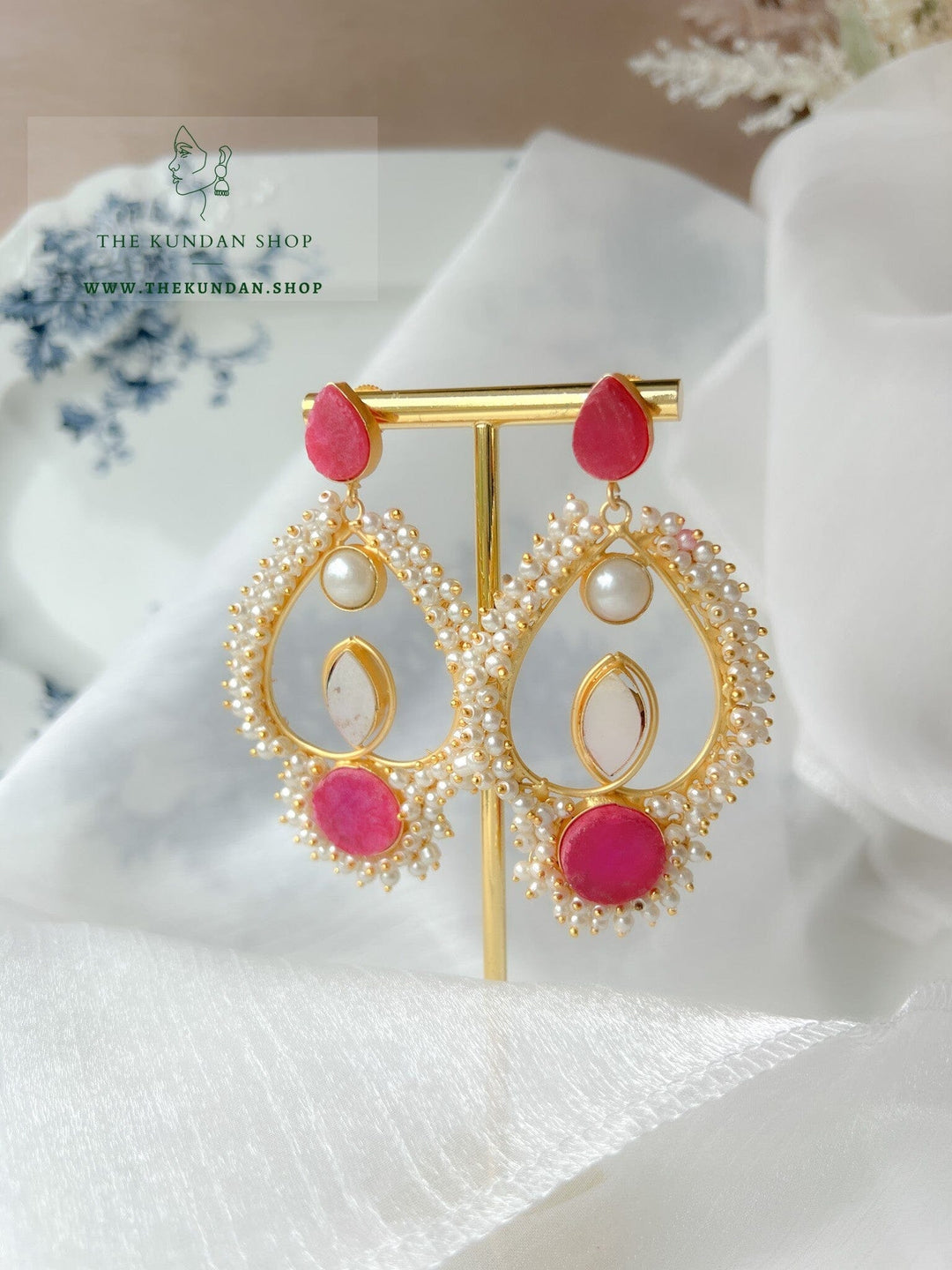 Phrased In Pearl Cluster Earrings THE KUNDAN SHOP Pink 