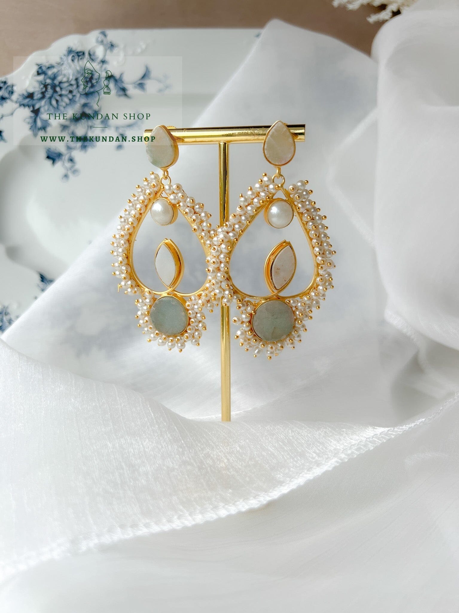Phrased In Pearl Cluster Earrings THE KUNDAN SHOP Grey 