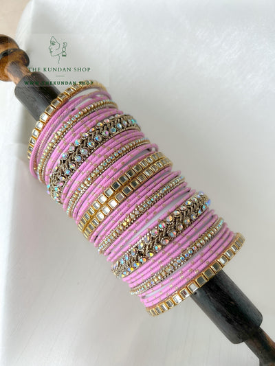 Iridescent Center Stones in Pink Bangles THE KUNDAN SHOP 