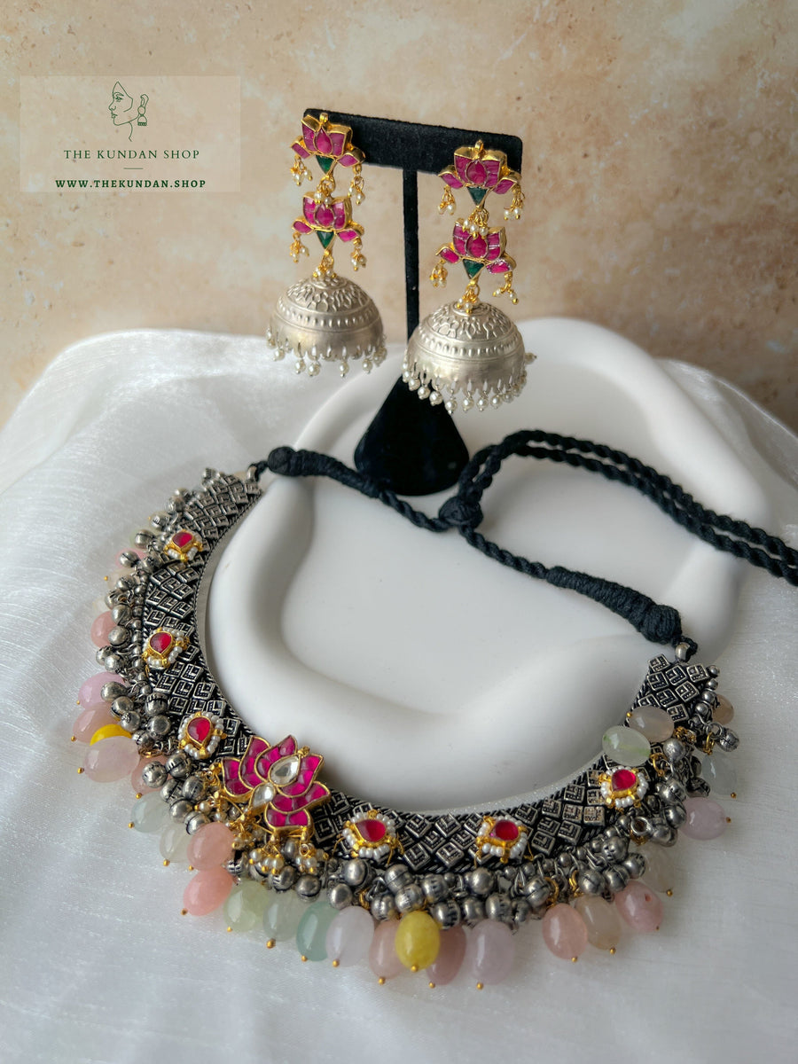 Impossible in Pink & Pastels // Oxidized Silver Necklace Sets THE KUNDAN SHOP 