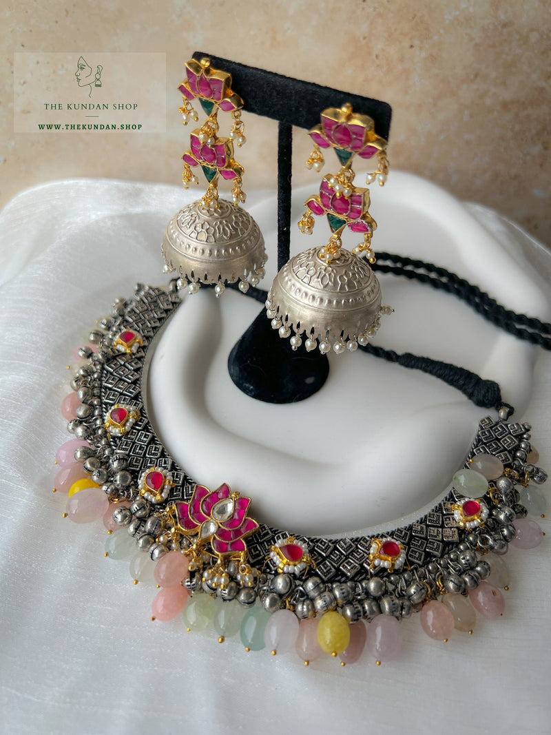 Impossible in Pink & Pastels // Oxidized Silver Necklace Sets THE KUNDAN SHOP 