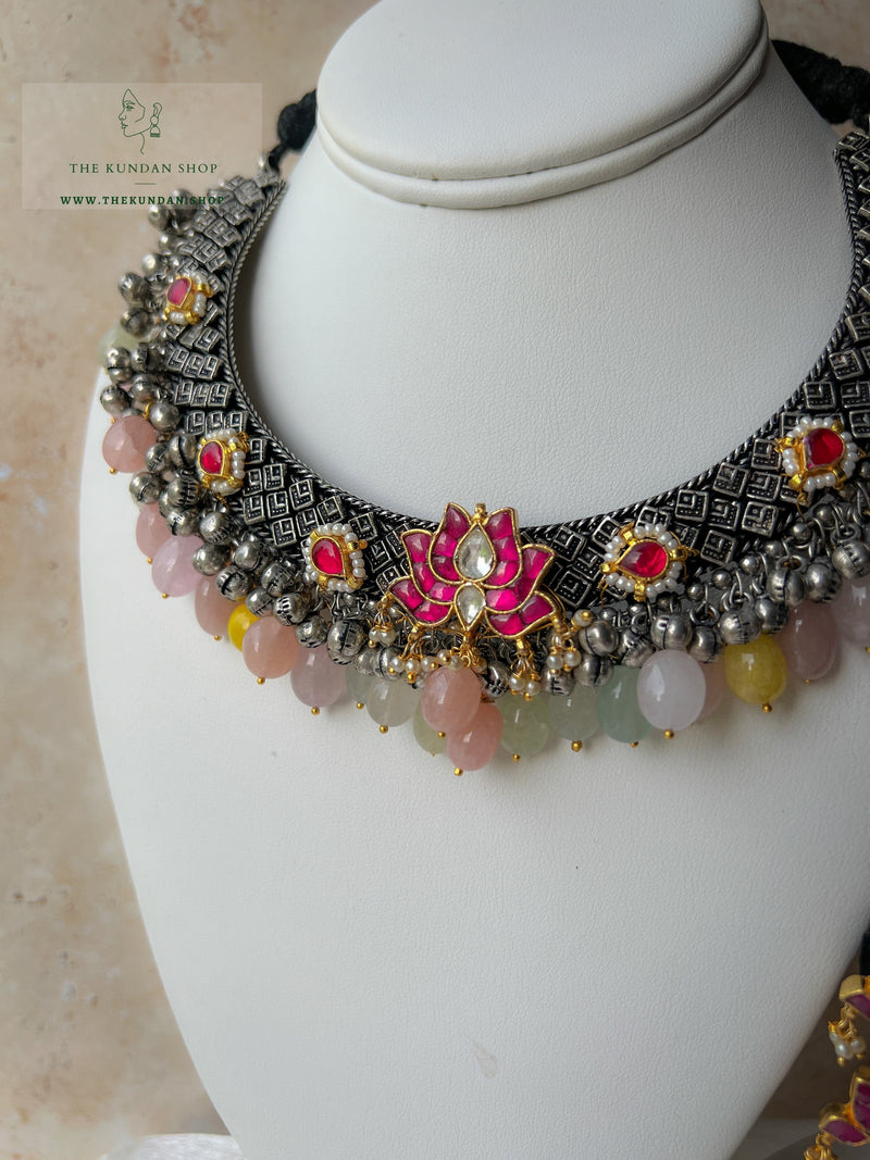 Impossible in Pink & Pastels // Oxidized Silver Necklace Sets THE KUNDAN SHOP 