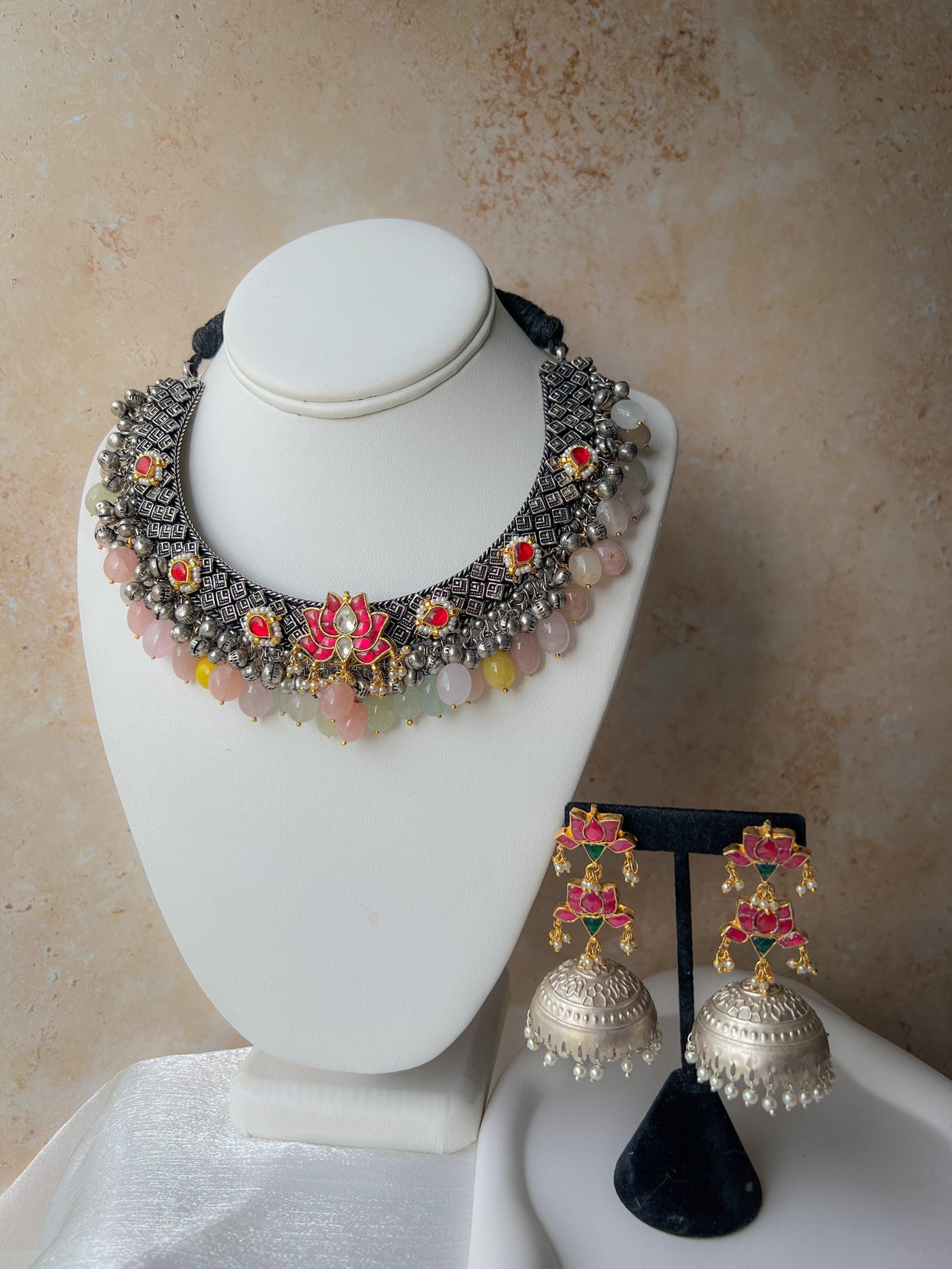 Impossible in Pink & Pastels // Oxidized Silver Necklace Sets THE KUNDAN SHOP 