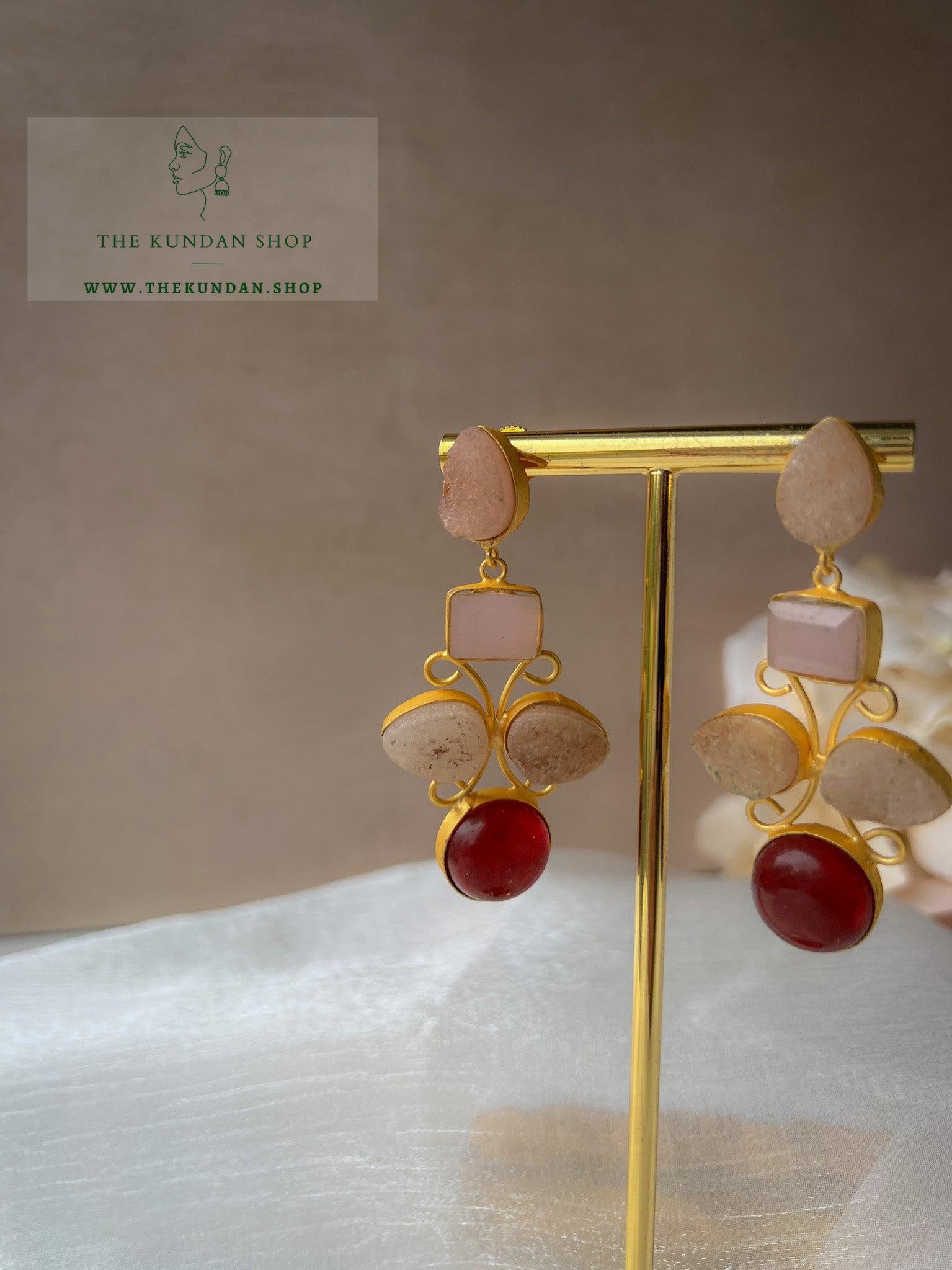 Dual Stone Drops Earrings THE KUNDAN SHOP 