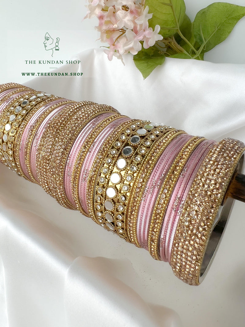 Round Sheesha Bangles in Pink Bangles THE KUNDAN SHOP 