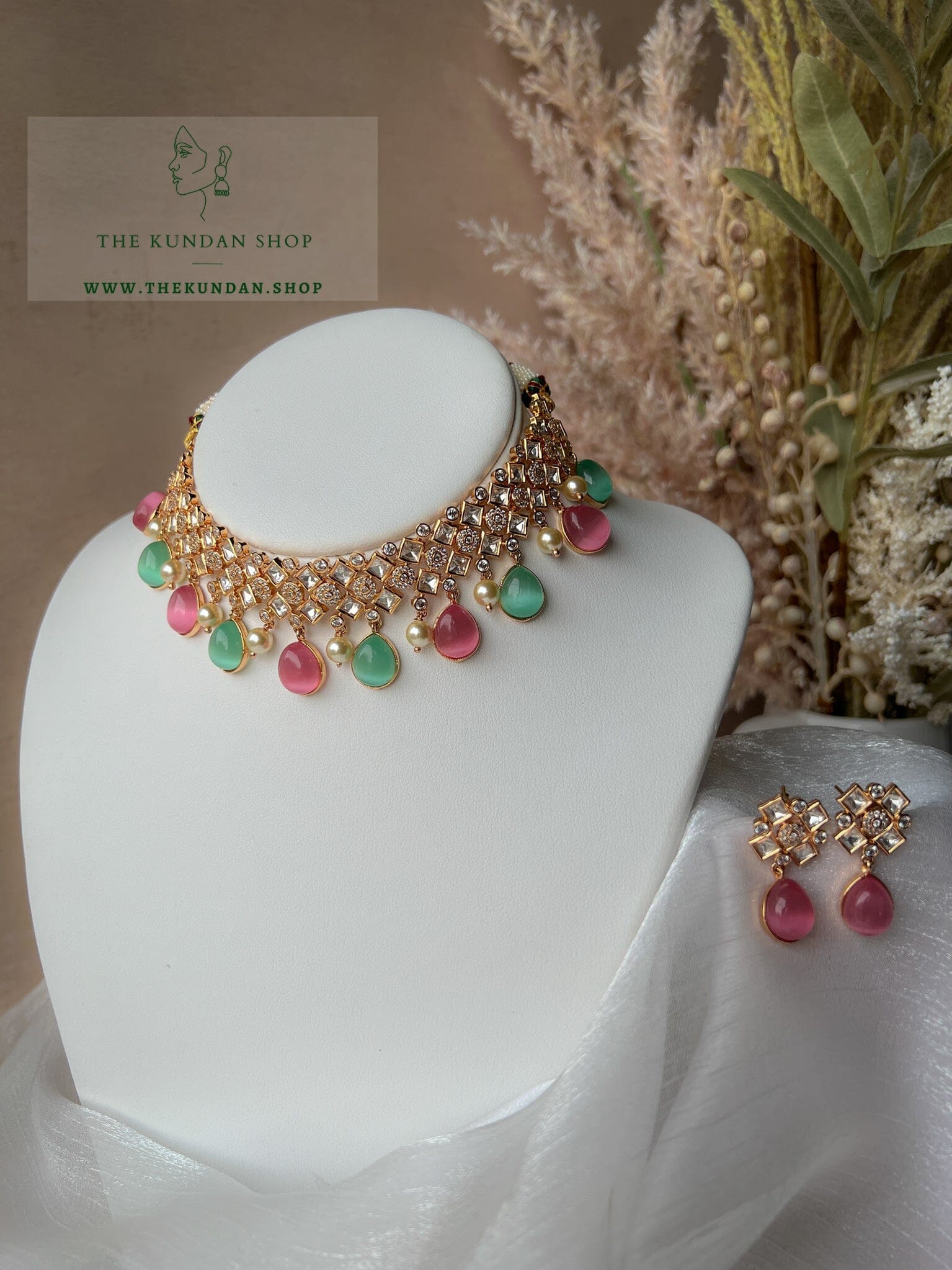 Spirited Kundan in Pink & Mint Necklace Sets THE KUNDAN SHOP 