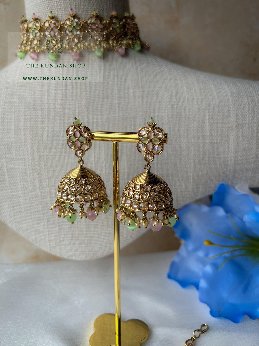 Rescued Floral in Pink & Mint Necklace Sets THE KUNDAN SHOP 