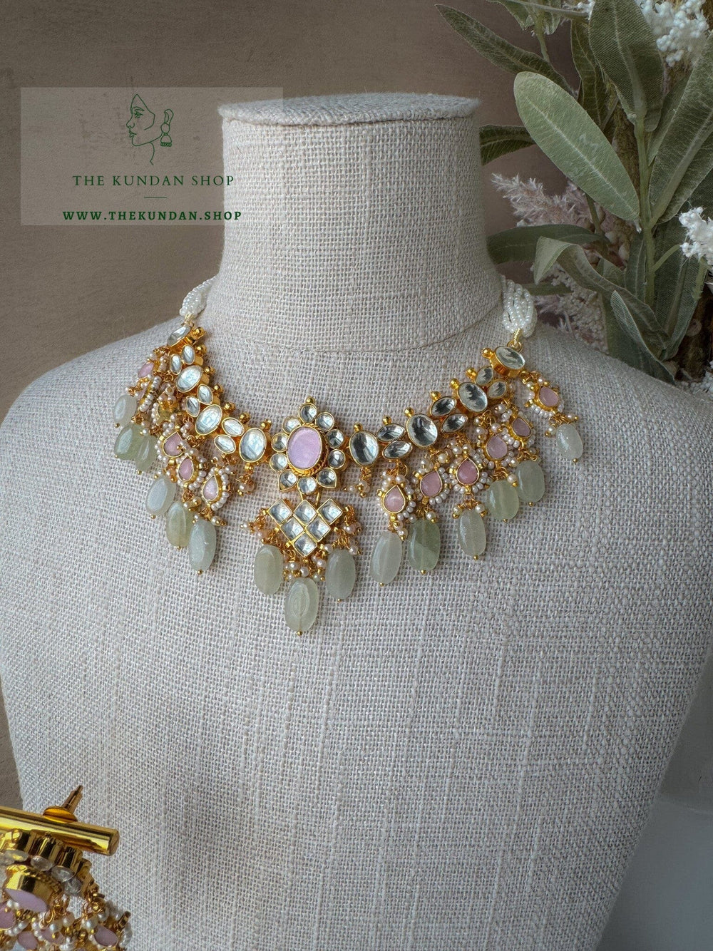 Floral Kundan in Pink & Mint Necklace Sets THE KUNDAN SHOP 