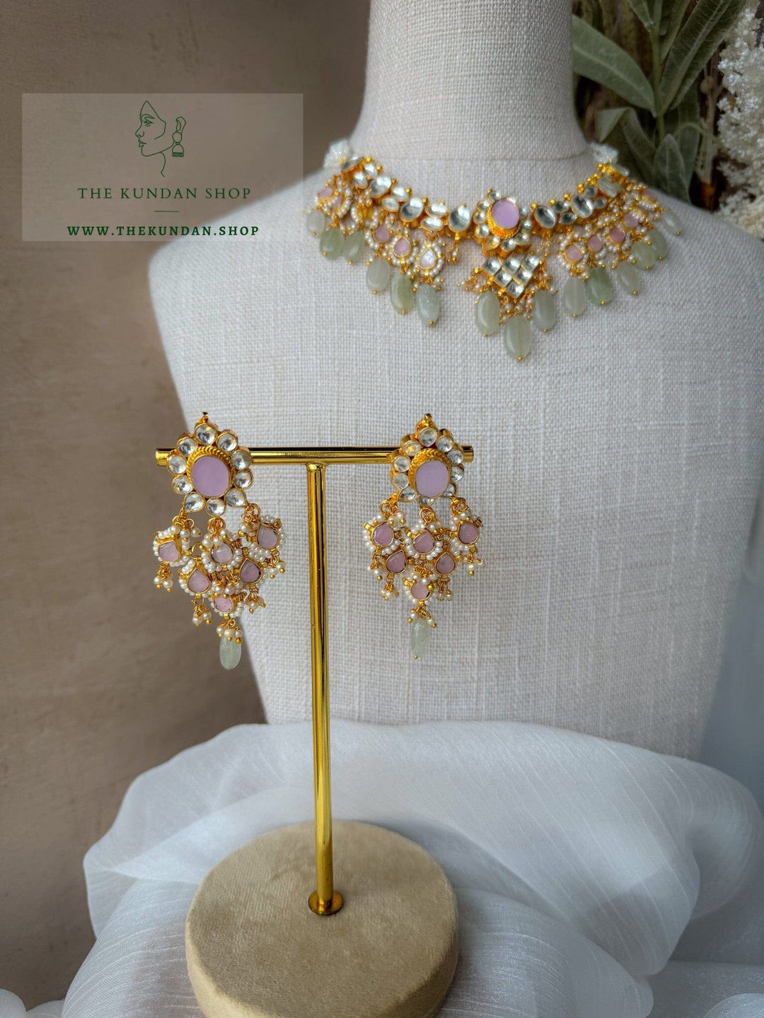 Floral Kundan in Pink & Mint Necklace Sets THE KUNDAN SHOP 