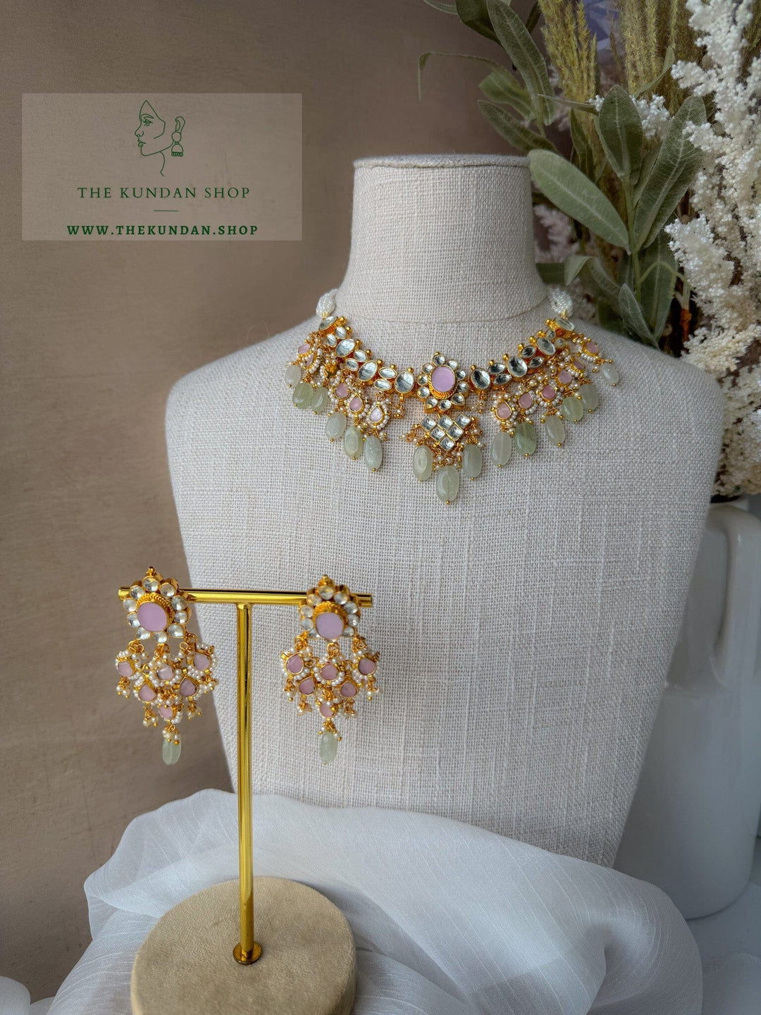 Floral Kundan in Pink & Mint Necklace Sets THE KUNDAN SHOP 