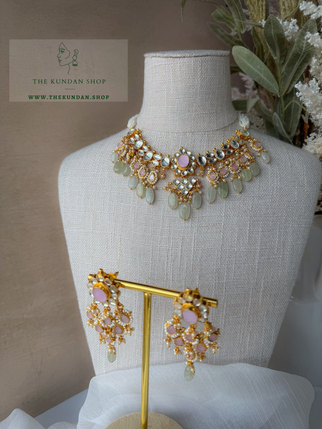 Floral Kundan in Pink & Mint Necklace Sets THE KUNDAN SHOP 