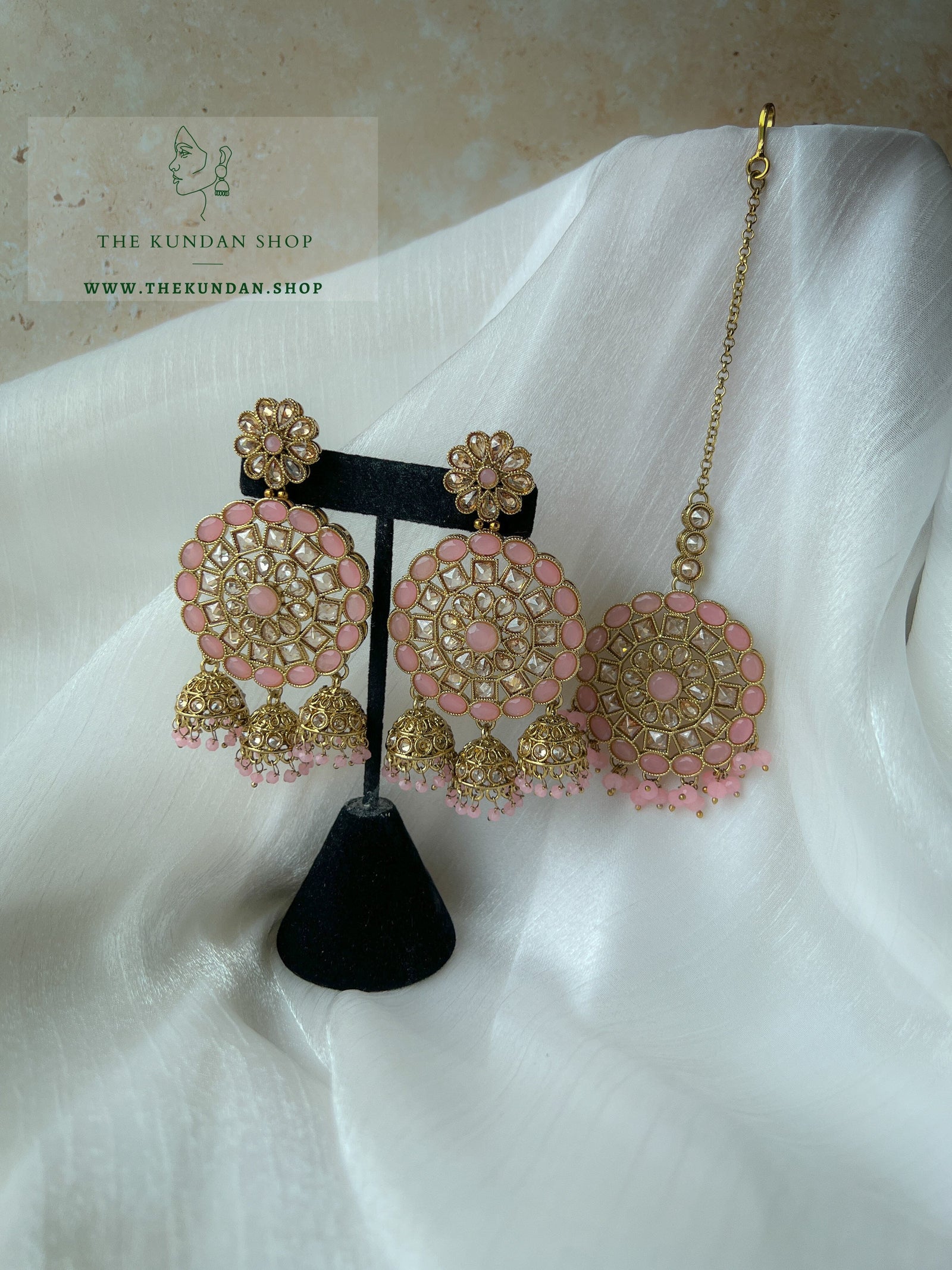 Willing in Pink Earrings + Tikka THE KUNDAN SHOP 