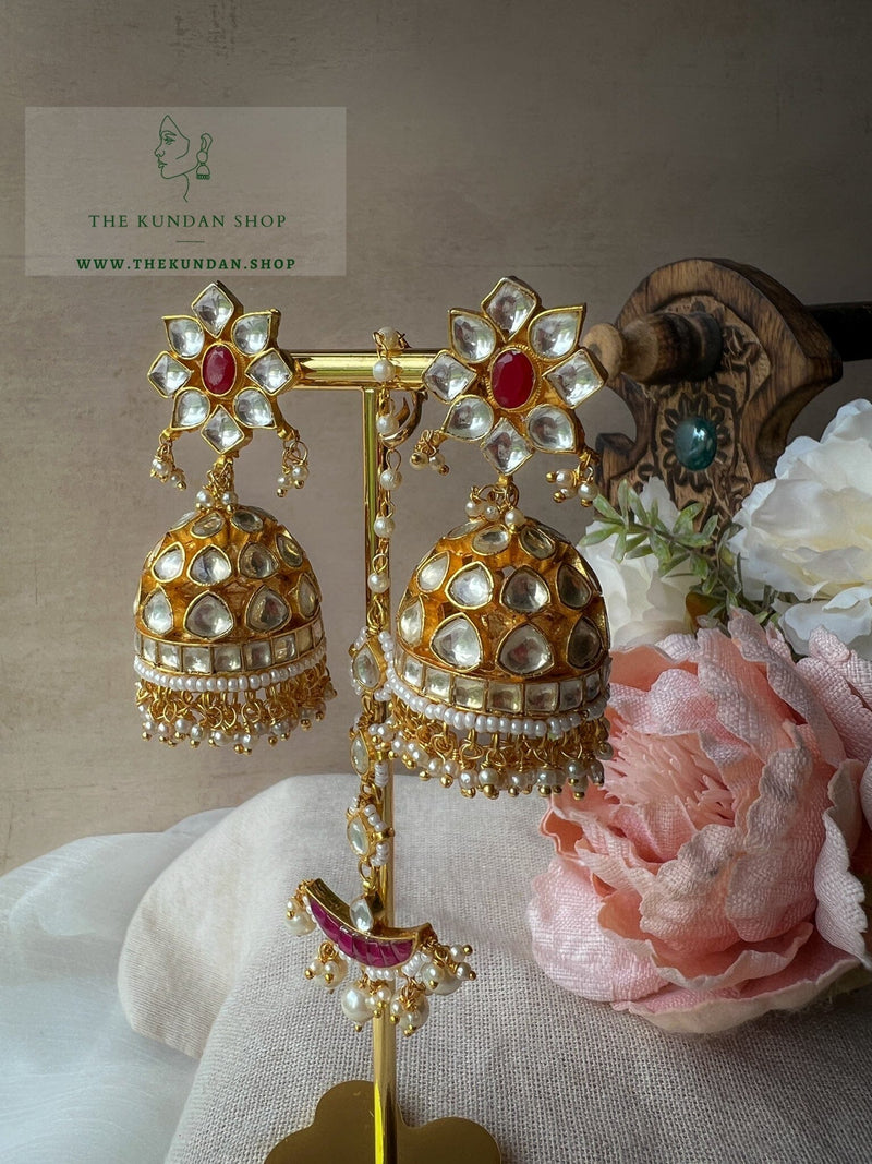 Defiance in Dark Pink Earrings + Tikka THE KUNDAN SHOP 