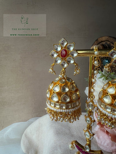 Defiance in Dark Pink Earrings + Tikka THE KUNDAN SHOP 