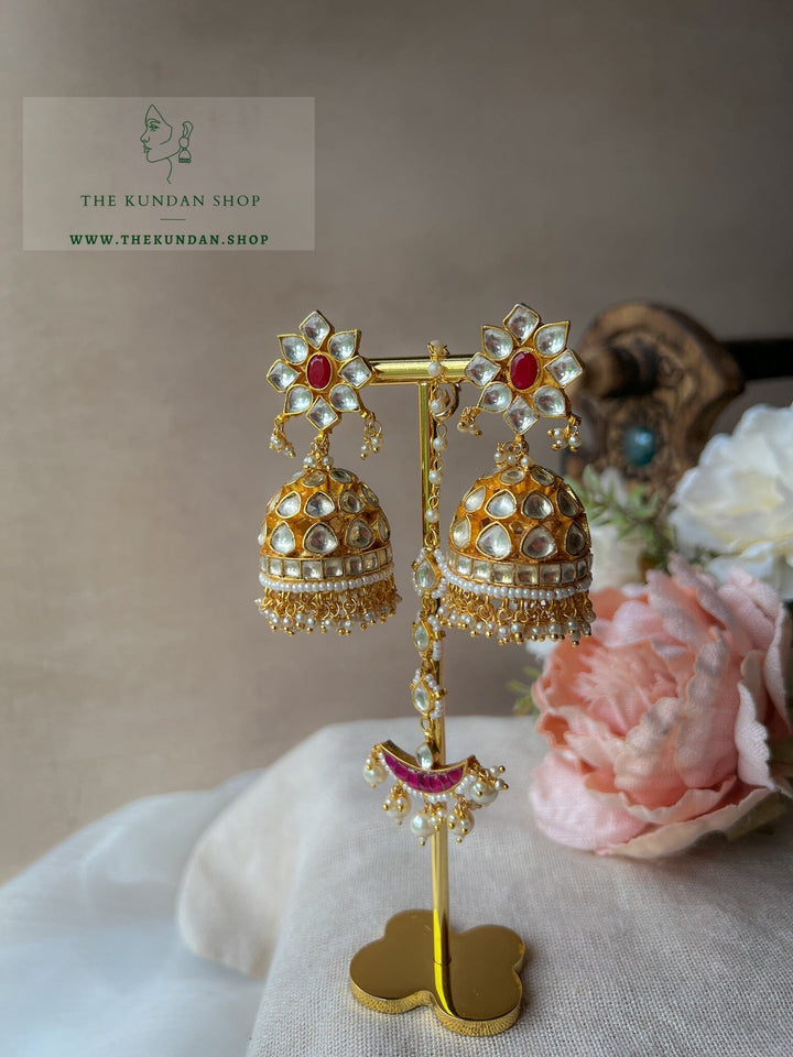 Defiance in Dark Pink Earrings + Tikka THE KUNDAN SHOP 