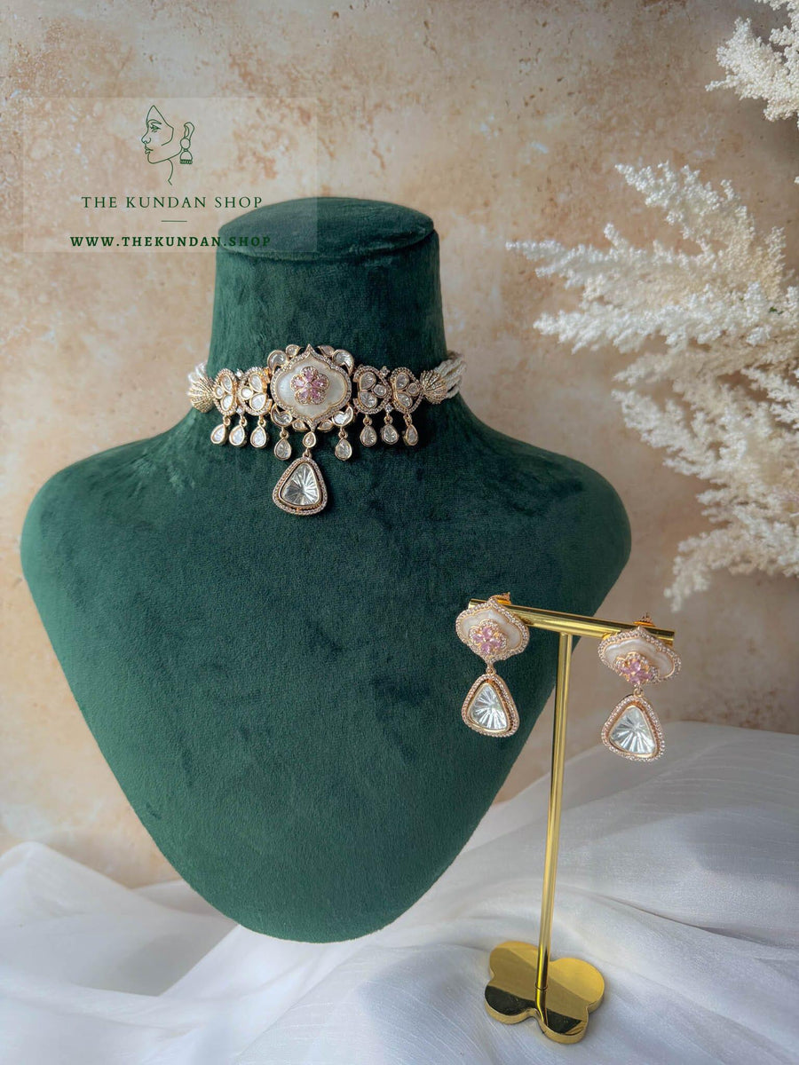 Center Petals in Mother of Pearl // Pink Necklace Sets THE KUNDAN SHOP 