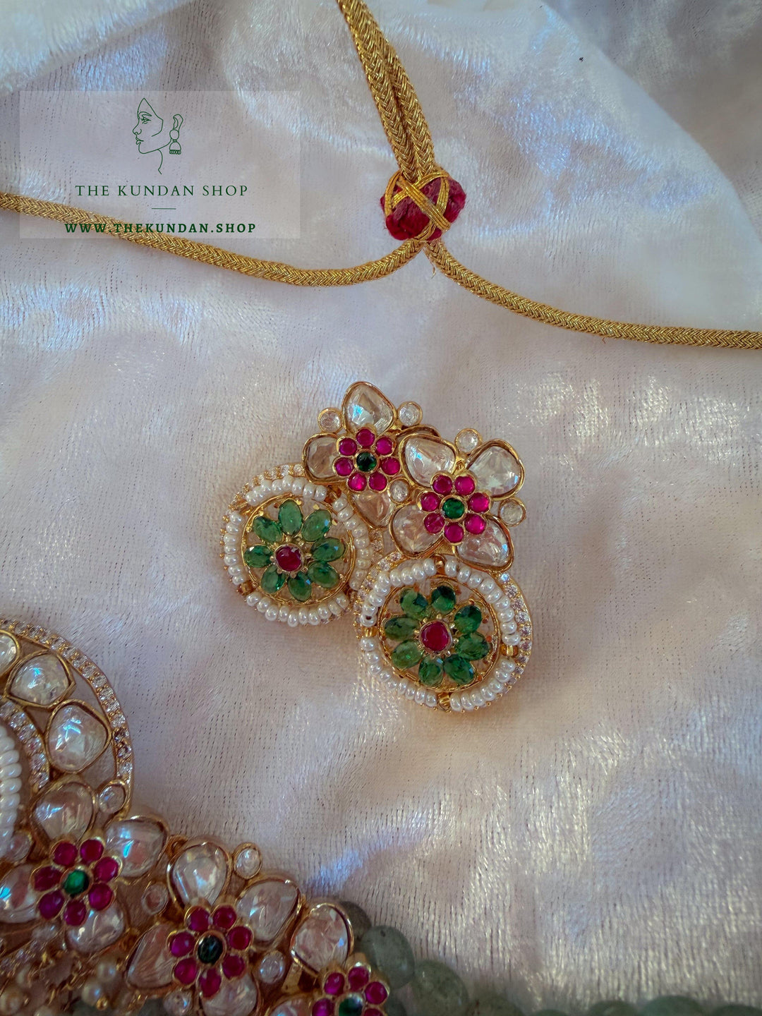 Dainty Petals in Pink &amp; Mint Necklace Sets THE KUNDAN SHOP 