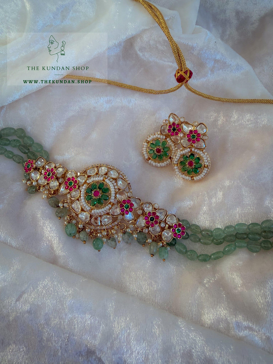 Dainty Petals in Pink &amp; Mint Necklace Sets THE KUNDAN SHOP 