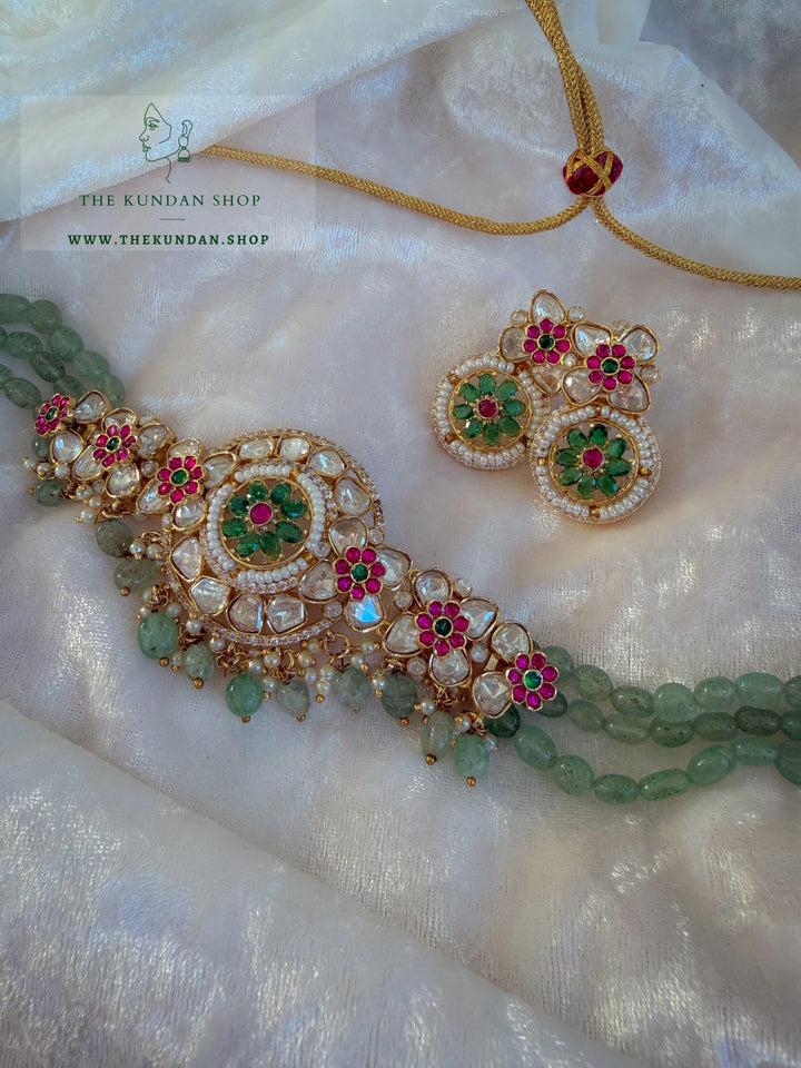 Dainty Petals in Pink &amp; Mint Necklace Sets THE KUNDAN SHOP 