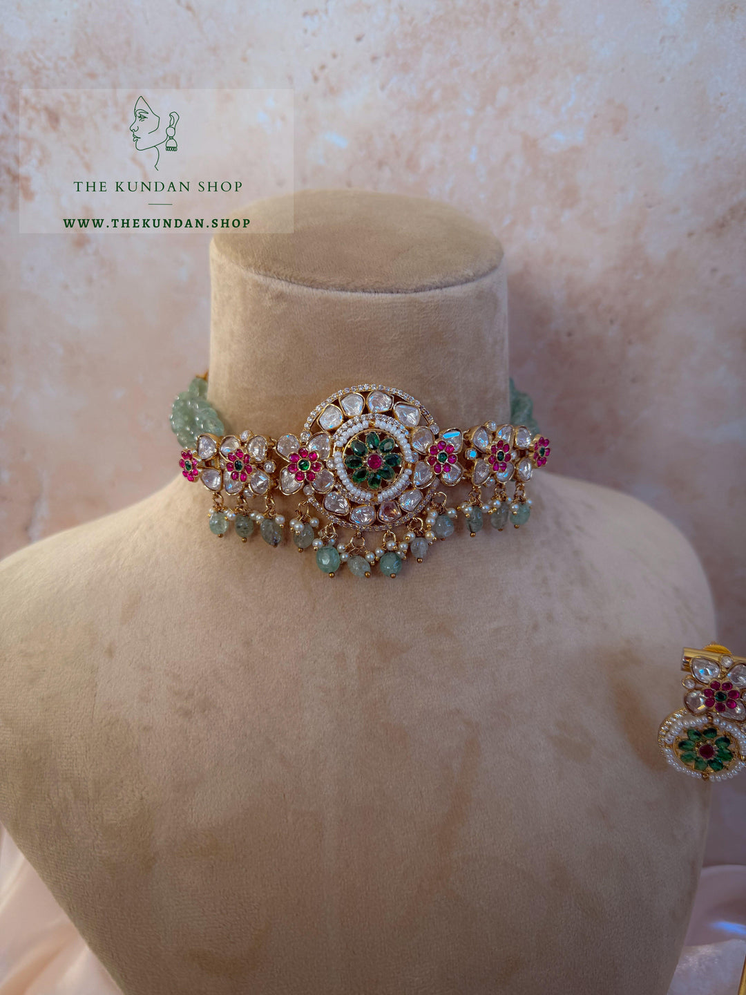 Dainty Petals in Pink &amp; Mint Necklace Sets THE KUNDAN SHOP 