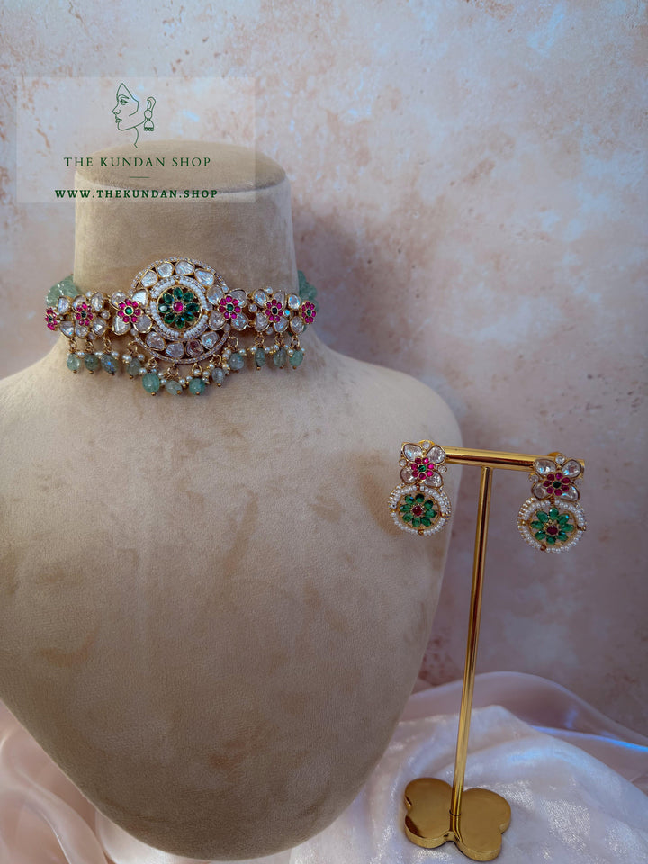 Dainty Petals in Pink &amp; Mint Necklace Sets THE KUNDAN SHOP 