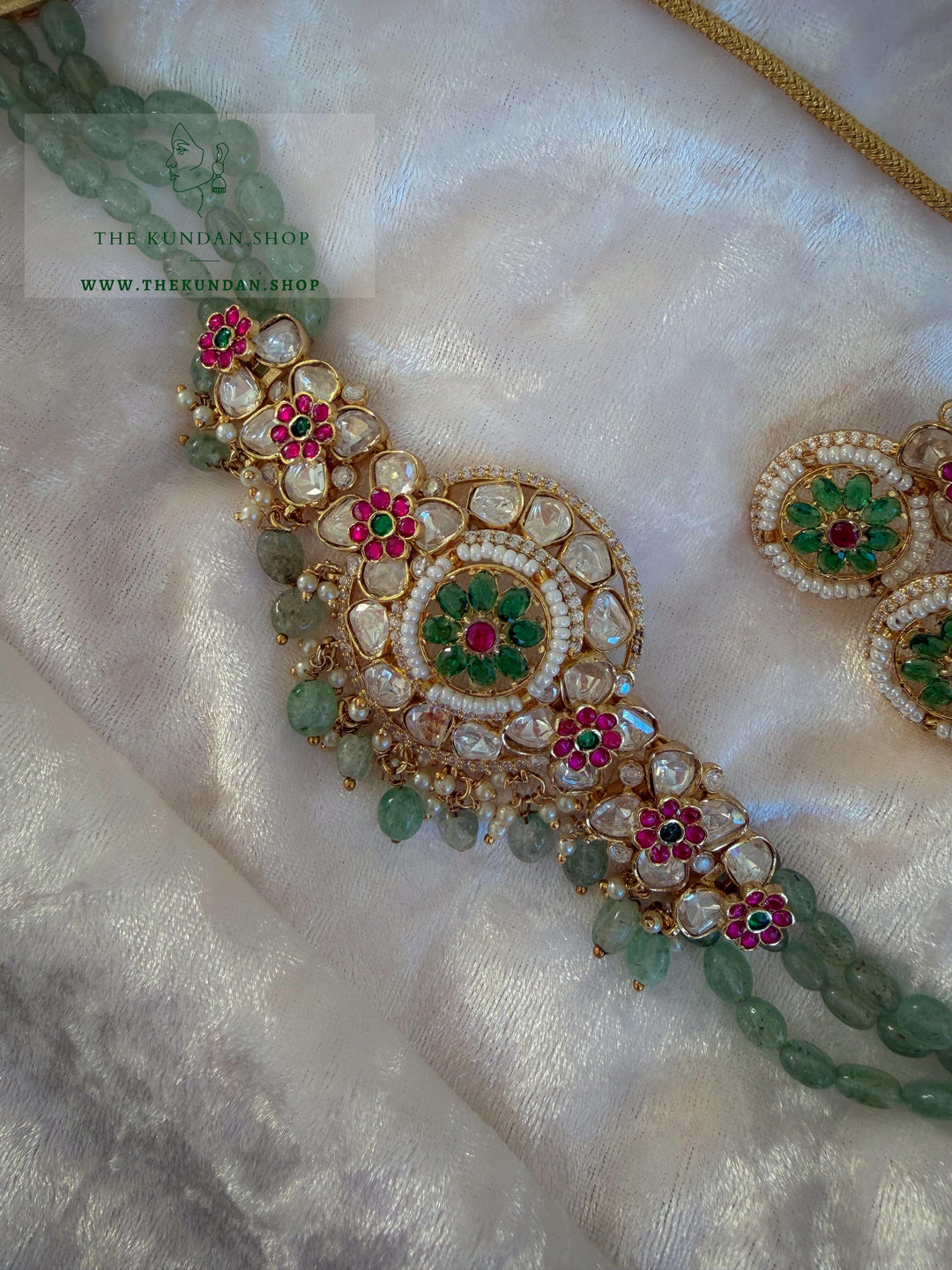 Dainty Petals in Pink &amp; Mint Necklace Sets THE KUNDAN SHOP 