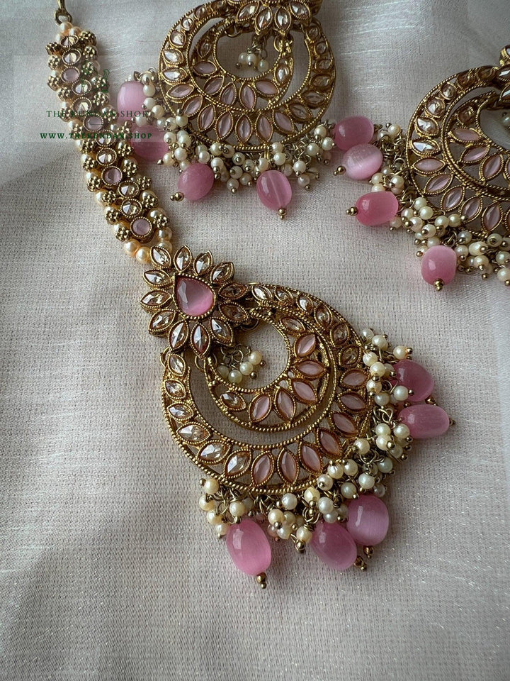 Candor in Pink Earrings + Tikka THE KUNDAN SHOP 