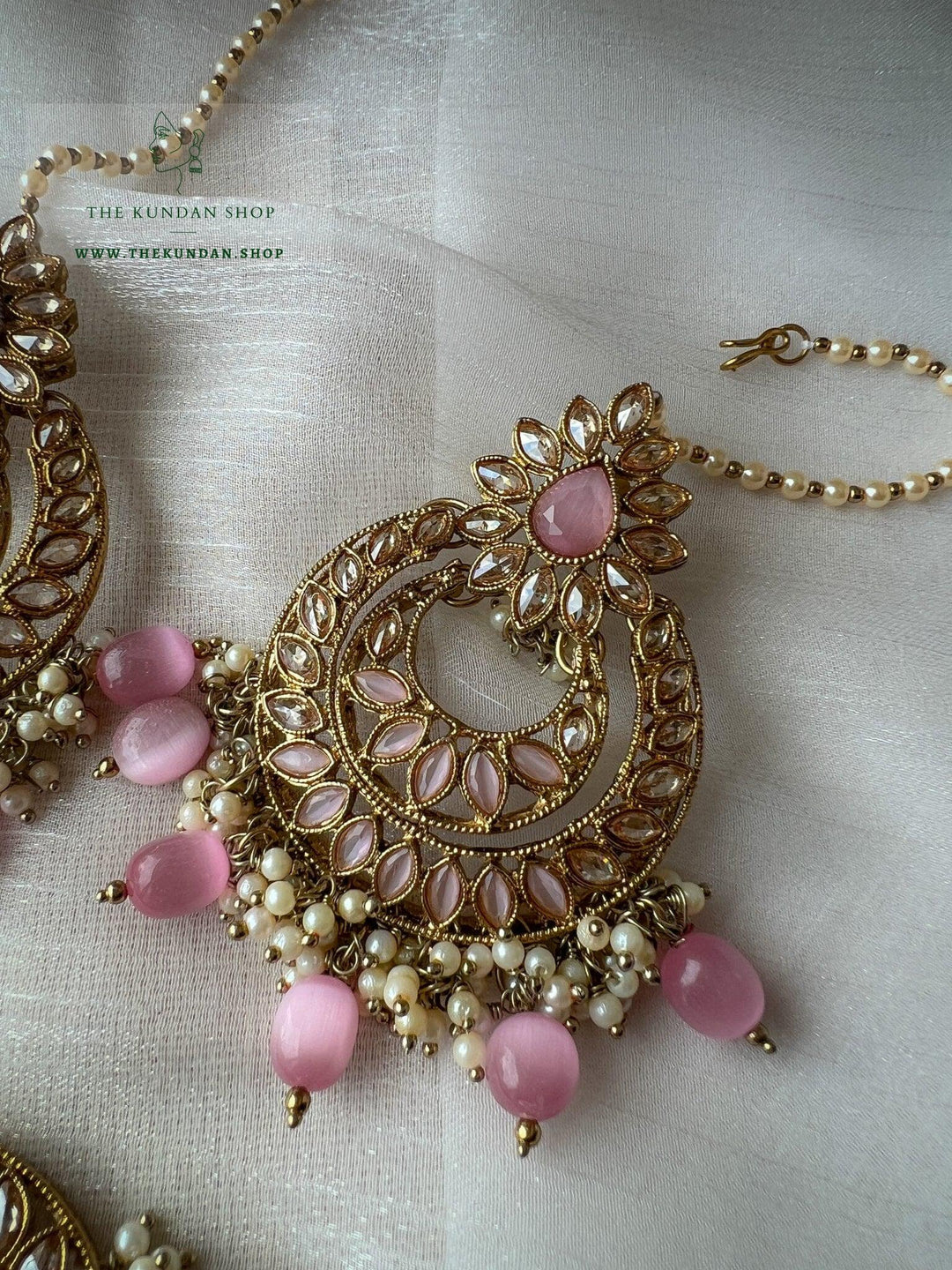 Candor in Pink Earrings + Tikka THE KUNDAN SHOP 