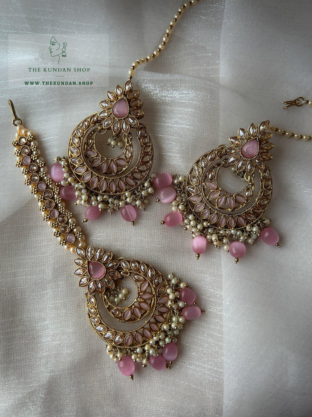 Candor in Pink Earrings + Tikka THE KUNDAN SHOP 