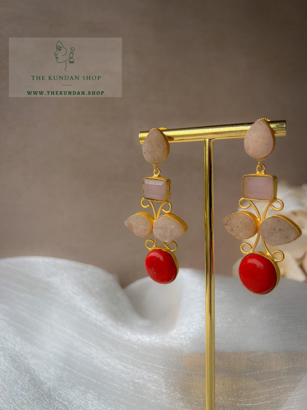 Dual Stone Drops Earrings THE KUNDAN SHOP 